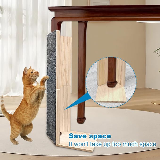 24" Tall Couch Corner Scratching Post with 3Pcs Replaceable Self-Adhesive Cat Scratching Post Carpet, Cat Scratch Pad Mat- Stylish Indoor Cat Scratcher Board Furniture Protector - Image 7