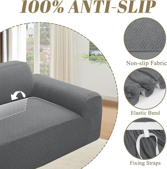 ALIECOM Corner Sectional Couch Covers Washable Sofa Cover L Shaped Couch Cover for Dogs Pets Stretch Soft Sectional Slipcovers with Non Slip Strips U Shape Furniture Protector (French Grey, Small) - Image 6