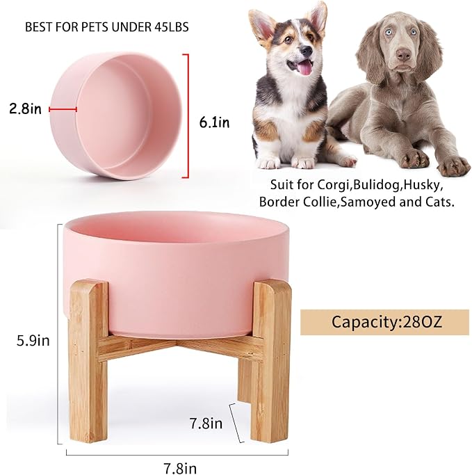 Petygooing 28 OZ Pink Elevated/Raised Ceramic Dog Bowl for Small and Medium Breeds, Dog Food Water Dish with Stand,Pet Feeding Bowl with Anti Slip Rubber for Cats Small and Medium Dogs (3.6 Cups) - Image 3