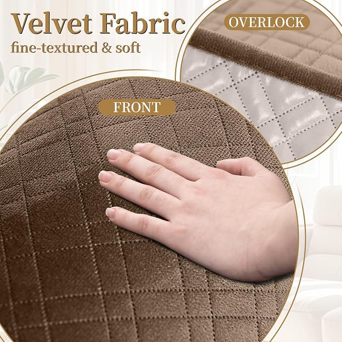 Velvet 100% Waterproof Loveseat Covers Washable Love Seat Couch Covers for 2 Cushion Couch Sofa Pet Friendly Sofa Slipcovers Dogs Furniture Protector with Pockets (Medium-XL, Camel) - Image 6