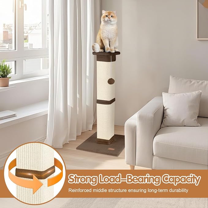 Cat Scratching Post 33 inch for Indoor Cats, High Cat Scratch Post Brown, Cat Tree for Full-Body Stretching, Protect Your Furniture - Image 4