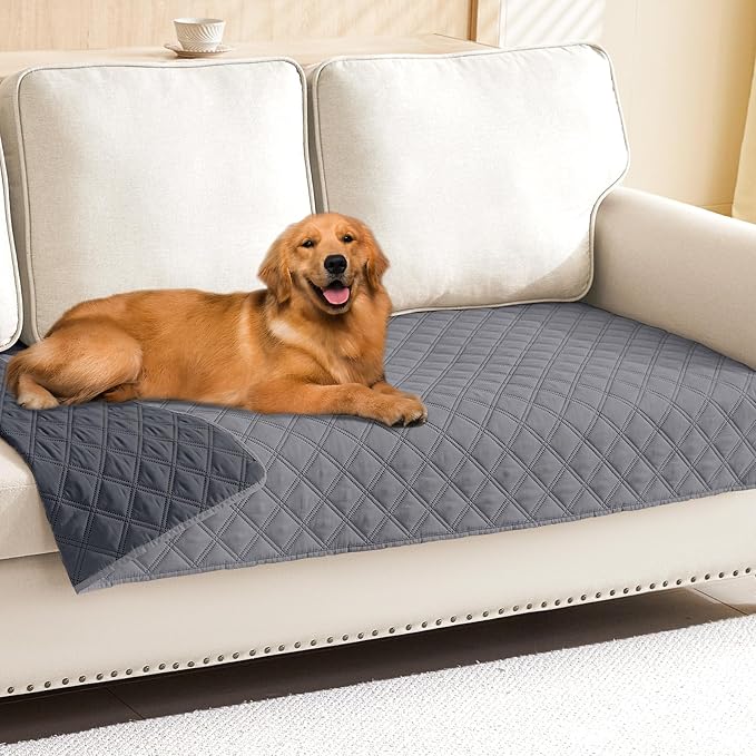 Smiry Waterproof Reversible Pet Couch Covers for Dogs | Pet Friendly, Soft Fabric, Washable Sofa Furniture Protector for Dogs Cat Kids, Checkered (30"x80", Grey/Dark Grey) by Smiry