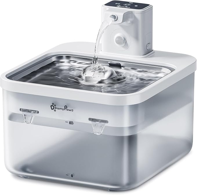 DownyPaws Cat Water Fountain Cordless, Pet Fountain, 84oz/2.5L, White Pro | Wireless Cat Drinking Water Fountains for Cats Indoor, Fursink , Battery Operated, Motion Sensor, Ultra Quiet Pump, BPA-Free by DownyPaws