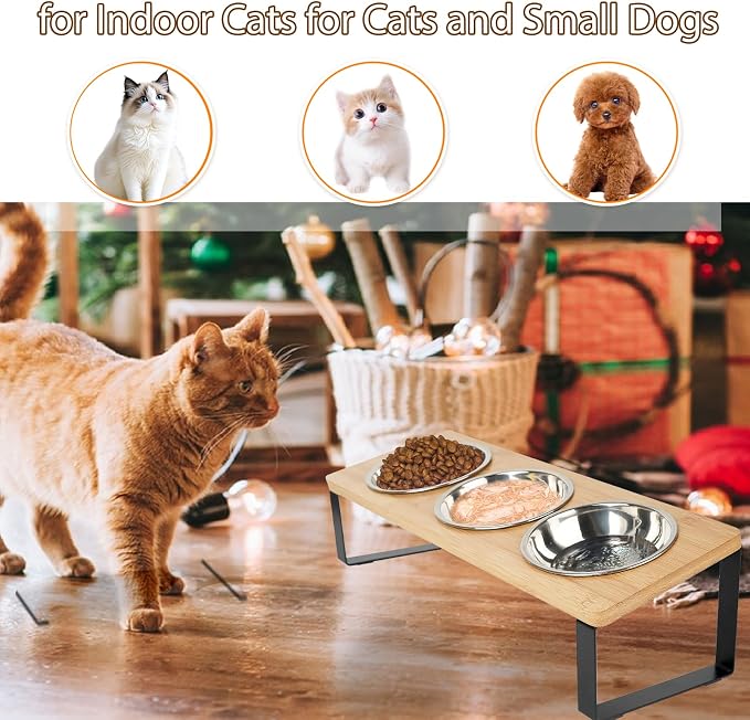 Elevated Cat Bowl, 15° Tilted Cat Bowl Stand with 3 Stainless Steel Bowls for Indoor Cats and Pet, Raised Cats Bowls for Food and Water - Image 6