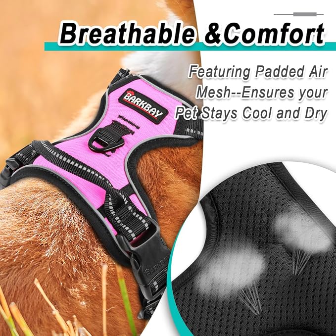 BARKBAY No Pull Pet Harness Dog Harness Adjustable Outdoor Pet Vest 3M Reflective Oxford Material Vest for pink Dogs Easy Control for Small Medium Large Dogs | Control Handle,Comfort,Heavy Duty,Adjustable Reflective,Perfect for Outdoor Training, Walkin... - Image 8