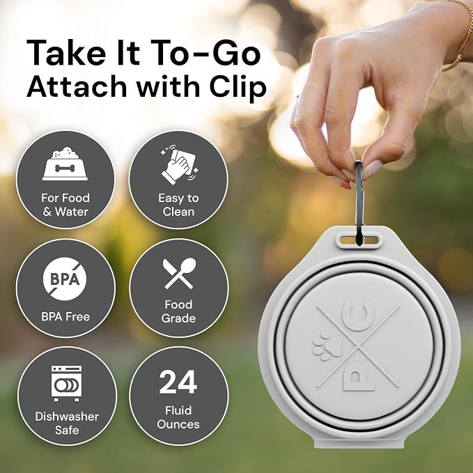Pup Culture Dual Collapsible Dog Bowls | Silicone Travel Water Bowl for Dogs | Food Grade, No Plastic Rim, Portable Dog Bowl for Food and Water - Easy to Clean | BPA Free and Safe for Your Pup-Grey - Image 4