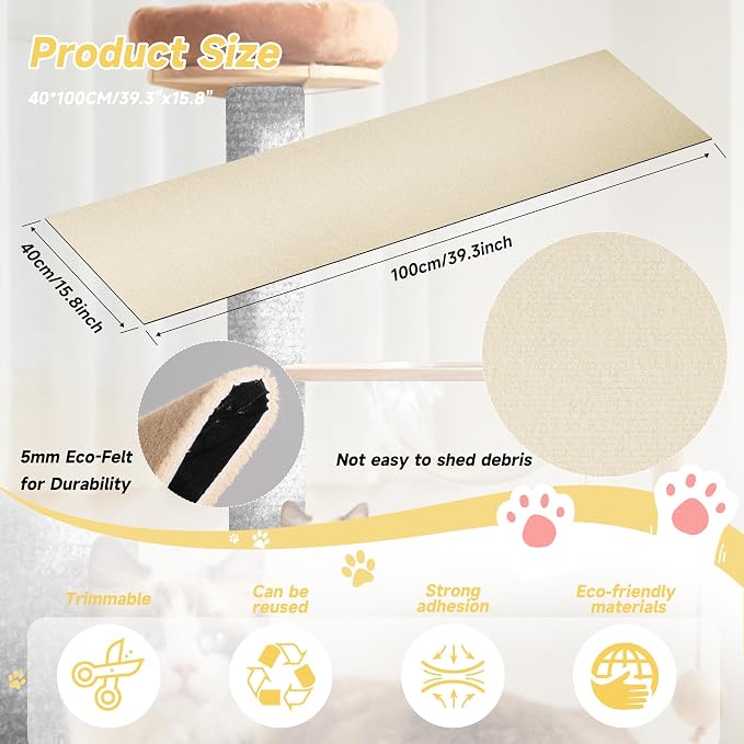 Cat Scratch Furniture Protector, 39.3''x15.8'' Trimmable DIY Self-Adhesive, Durable Corner Scratcher Couch Protectors from Cat Claws for Sofa, Tree Shelves & Scratching Posts (Khaki) - Image 2