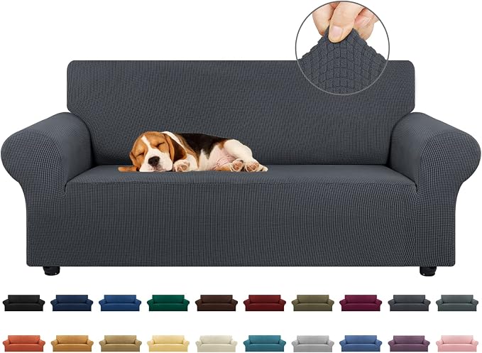 KEKUOU Stretch Loveseat Couch Cover, 2 Cushion Couch Slipcover,Charcoal | 1-Piece Washable Sofa Cover Pet Friendly (55"-78") Furniture Protector Soft Jacquard, Elastic Bottom for Dogs & Kids by KEKUOU