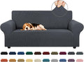 KEKUOU Stretch Loveseat Couch Cover, 2 Cushion Couch Slipcover,Charcoal | 1-Piece Washable Sofa Cover Pet Friendly (55"-78") Furniture Protector Soft Jacquard, Elastic Bottom for Dogs & Kids by KEKUOU