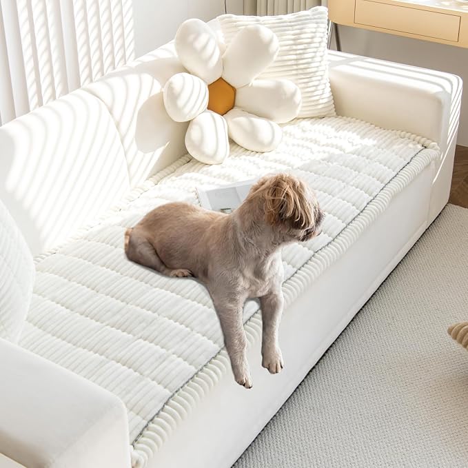 Pet Couch Covers Protector for Dogs Sofa Slipcovers Washable Cushion Cover | Non slip,scratch-proof furniture protector fits I-shape armchair,loveseat,recliner,sectional sofa pads(white,27in*83in) by GumfolkBrandFlagship