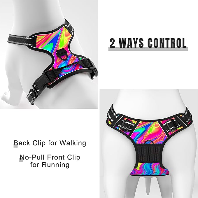 Rnivvi No Pull Dog Harness, Cute Reflective Large Sized Puppy Harness, Adjustable Soft Padded Vest for Large Dogs, Heavy Duty Pet Vest with Easy Control Handle for Walking Training, Rainbow Art - Image 5