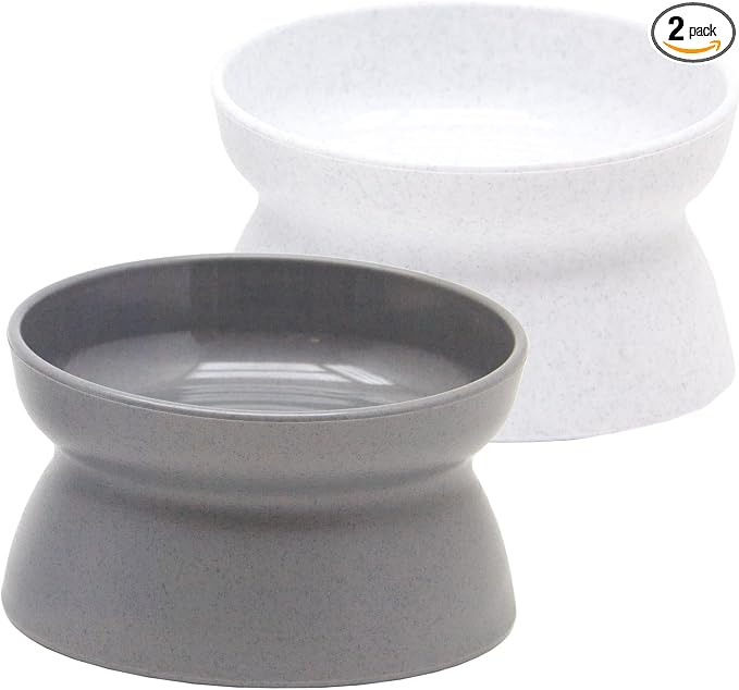Kitty City Elevated Cat Bowls (Set of 2), Whisker-Friendly Raised Cat Food & Water Dishes, Modern Pedestal Design, Dishwasher Safe, 10.8 oz Each – White & Gray by KittyCity