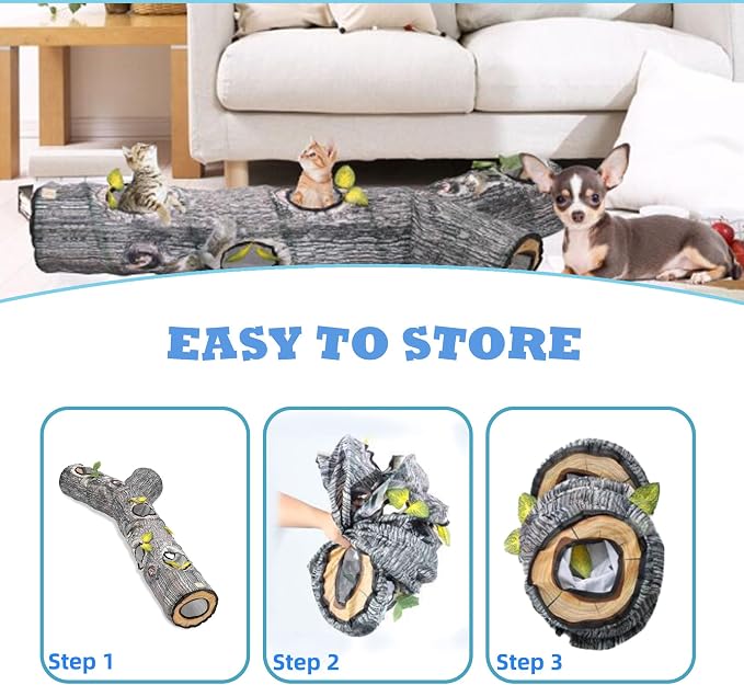 Cat Tunnel,Cat Tunnels for Indoor Cats,Tree Trunk Play Toy for Large Cats、Kitten and Other Small Animals to Chase and Play,Foldable Easy to Store,Cat Tube Toys Long 59" - Image 4
