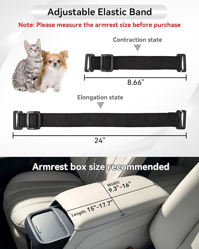 PETSFIT Dog Console Car Seat with Dual Adjustable Seat-Rail Anchor Hooks | Anti-Collapse Leather Armrest Booster Carseat with Safety Tether, Washable Cushion, Soft Pillow for Pets Under 8 lbs, Black - Image 5