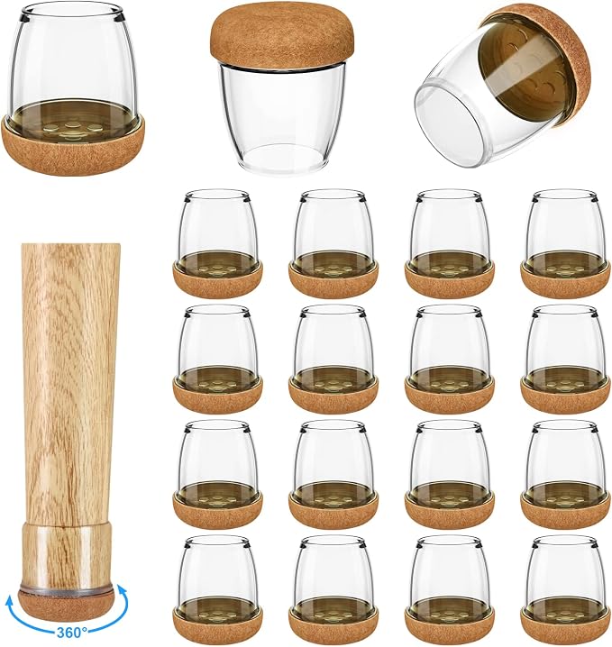 16 Pack Chair Leg Floor Protectors for Hardwood Floors, Round Rubber Furniture Sliders, 360°Felt Pad Bottom Wrapped Thickening Silicone Furniture Legs Caps Covers(Round,Clear-Brown-M) by Yarehand