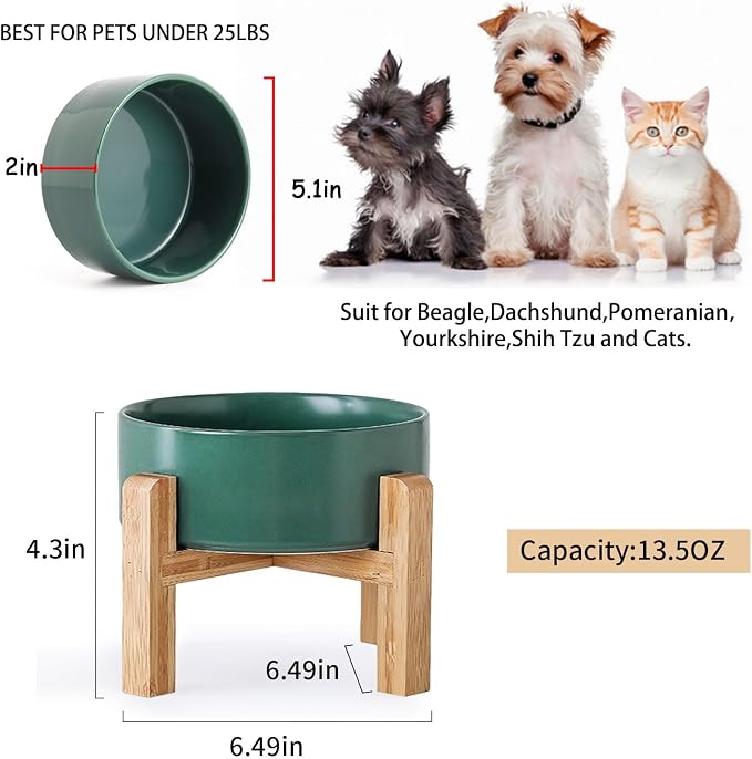 Petygooing Green Elevated/Raised Ceramic Dog Bowl for Small Breeds, Dog Food Water Dish with Stand,Pet Feeding Bowl with Anti Slip Rubber for Cats and Small Dogs Puppy 13.5 OZ (5.1In / 1.7 Cups) - Image 3