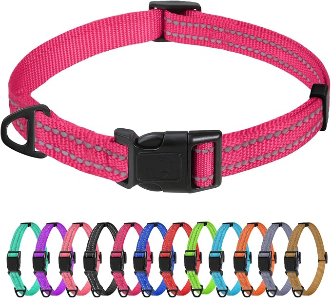 TagME Small Dog Collar, Reflective Puppy Collar, Hot Pink, 5/8" Width | Lightweight, Nylon Collar for Puppies and Small Dogs, Adjustable Length, 12 Color Choices, Reflective for Evening Walks by TagME