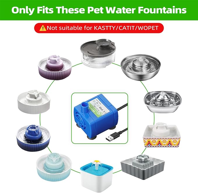 Cat Water Fountain Pump Replacement(No Led & with Brush)， DR-DC 160 | IP68 Submersible Water Motor For Stainless Steel & Ceramic Cat Water Fountain, Ultra Quiet Blue Pet Fountain Pump, Easy Clean - Image 2
