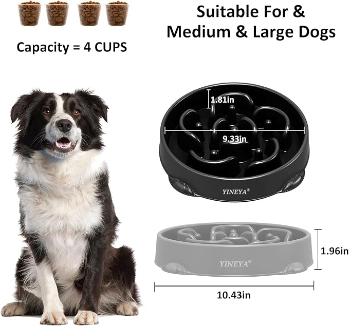YINEYA 4 Cups Slow Feeder Dog Bowls Large Breed, Anti-Choking Pet Supplies, Maze Dog Food Bowl, Puzzle Feeder That Slow Down Eating 2PCS - Image 5