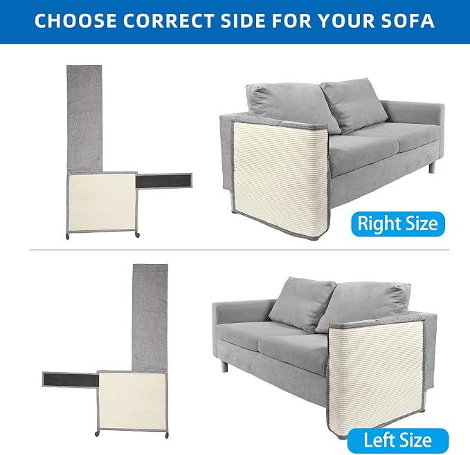Cat Scratch Couch Protector with Natural Sisal for Protecting Couch Sofa Chair Furniture,Couch Protector from Cat Claws 23.6" L*19.7" W(Light Grey/Right Hand) - Image 7