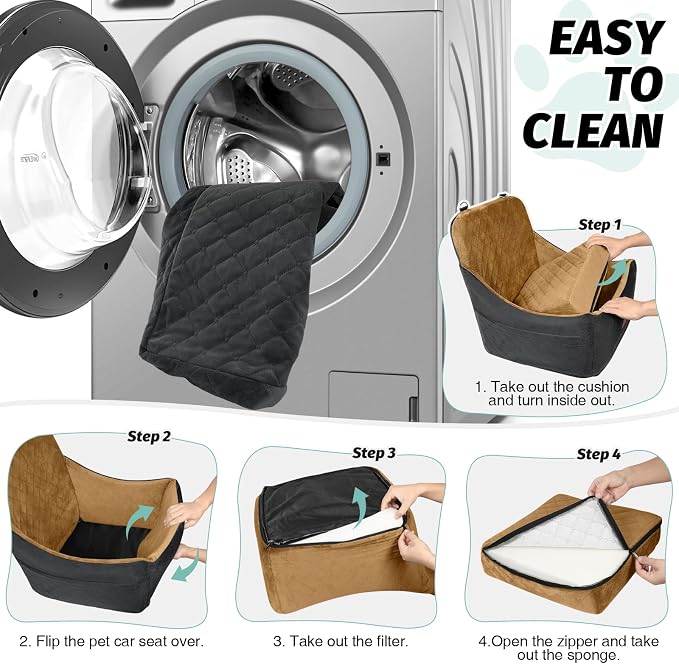 Lealchum Dog car seat for Medium Dogs,Easy to Install with Adjustable Straps,Anti Slip Bottom pet car Bed,Fully Detachable and Washable pet Travel Bed (Black/Coffee, Medium) - Image 4