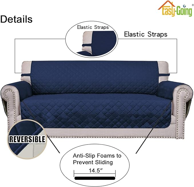 Easy-Going Reversible Couch Cover, Small Chair, Navy/Ivory | Machine Washable Slipcover For Dogs, Water Resistant Furniture Mat For Living Room, Non-Slip Sofa Cover, Pet Friendly - Image 3