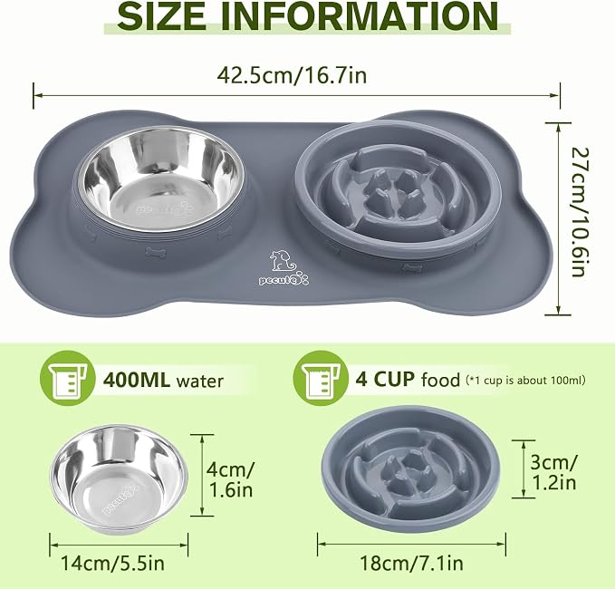 Pecute Slow Feeder Dog Bowls to Slow Down Eating, Dog Slow Feeder Bowl | No-Spill Non-Skid Silicone Mat, Food-Grade Safe Dog Food Bowls Slow Feeder, Stainless Steel Dog Water Bowl for Dogs Cats - Image 8