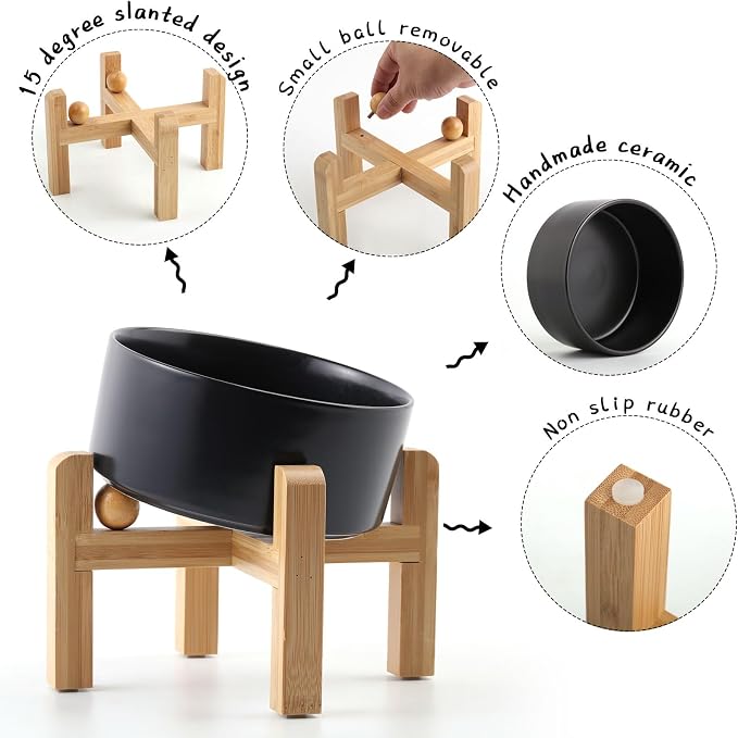 Petygooing Black Elevated/Raised 15°Slanted Ceramic Dog Bowl for Small and Medium Breeds, Tilted Anti Slip Pet Feeding Bowl,Food Water Dish with Stand for Cats and Dogs (28 OZ/3.6 Cups) - Image 2