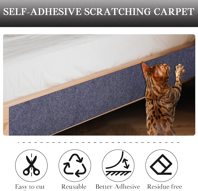 Cat Scratch Furniture Protector Couch Protector from cat Claws Self-Adhesive Carpet remnants Scratching Mat Trimmable DIY Climbing Covering Posts (Grey, 15.8" x 78.7") - Image 4