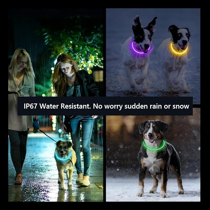LED Dog Collar 7 Colors in 1, USB Rechargeable Waterproof Light Up Collar, 3 Flashing Mode for Night Walking Safety, TPU cuttable (70cm) - Image 5