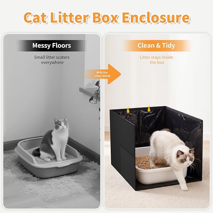 Aokeyee Black High Side Cat Litter Box Enclosure Splash Guard | All-Inclusive Waterproof, 27.16x21.65x16.53, Foldable Anti-Leakage Dust Control - Image 6