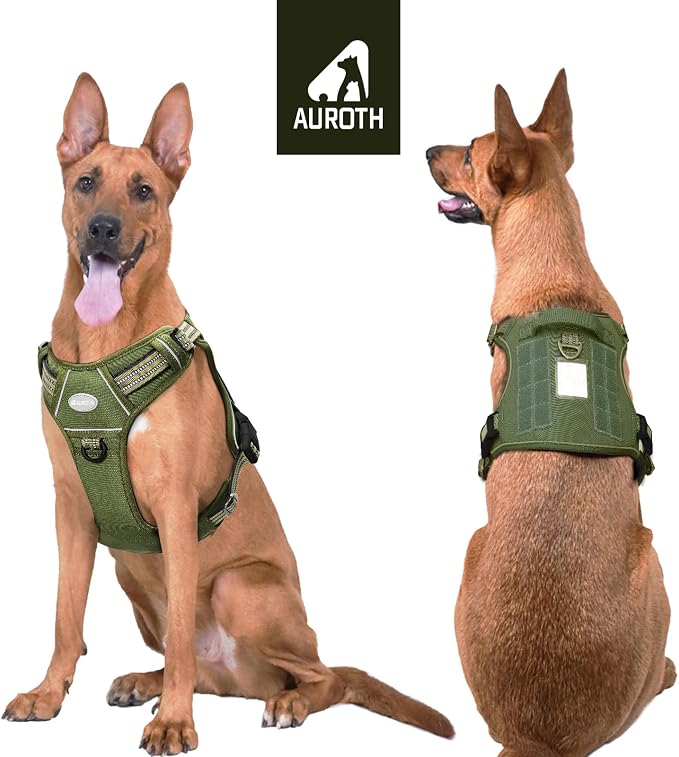 AUROTH Tactical Dog Harness for Large Dogs, Heavy Duty No Pull Pet Vest | Easy Control Handle, Adjustable, Reflective, Military K9, for Doberman Husky Walking Hunting Hiking, Deep Green, X-Large - Image 2