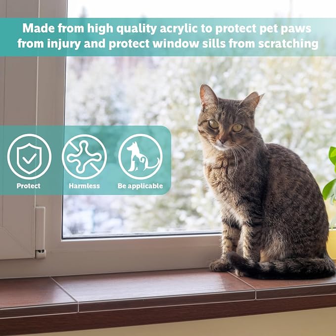 3 Pcs Window Sill Protector, Pet Window Guard,Transparent, Window Sill Cover, Protection from Dog and Cat Scratching Chewing Slobbering, Heavy Duty Scratch Shield(11.81"x4.72"x1") - Image 3