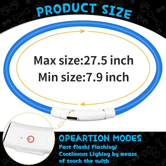 Weewooday 3 Pcs Light up Dog Collars USB Rechargeable LED | USB Waterproof Glow Collar, Adjustable Lighted Necklace for Night Walking, Fits Large Medium Small Dogs, High Visibility - Image 2