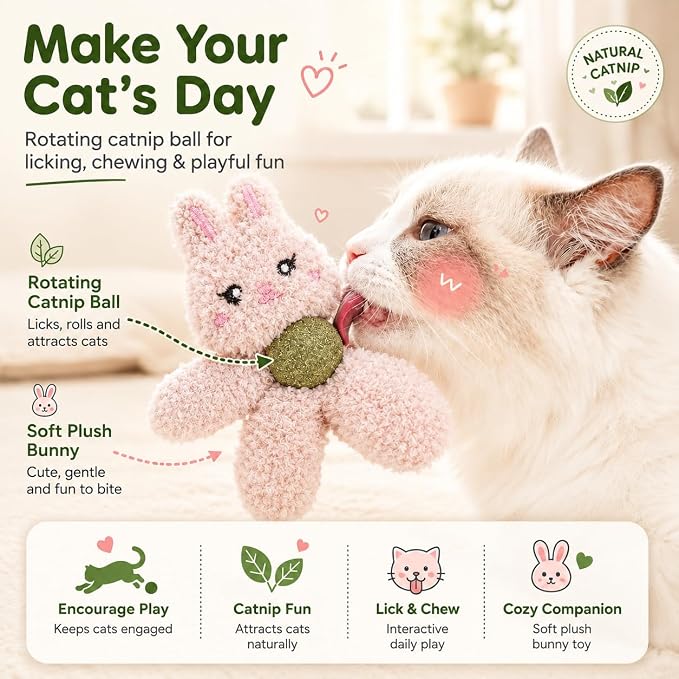 Plush Catnip Toys for Indoor Cats, Interactive Kitten Chew Toys for Teething & Dental Care, Durable Nylon Animal Shape Kicker Toy with Natural Catnip Ball for Boredom Relief (Rabbit) - Image 2