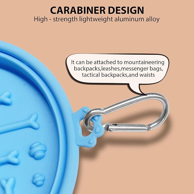 2-Pack Collapsible Dog Bowls with Suction Cups & Scraper - 16oz Travel Pet Bowls for Food/Water, Non-Slip Feeding Dish for Dogs, Includes Carabiner Clip Blue&Grey - Image 4