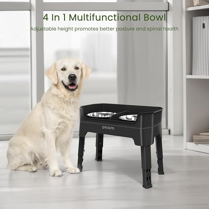 3-in-1 Elevated Dog Bowls Mess Proof Raised Slow Feeder Dog Bowls, 4 Height Adjustable Dog Bowl Stand Licking Plate with 2 56oz Stainless Steel Dog Food Bowls for Small Medium Large Dogs Pets - Image 3