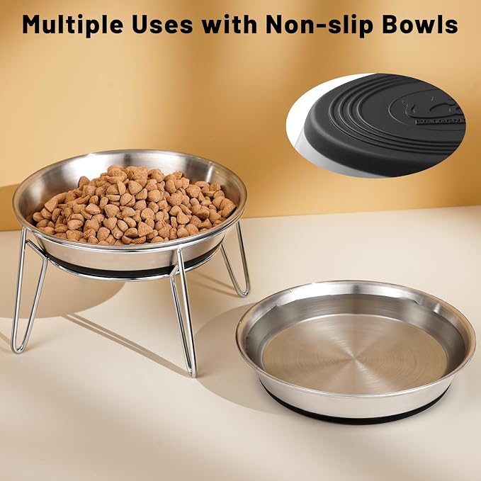 Elevated Cat Bowls, Wide Stainless Steel Cat Food Bowls with Metal Stand Whisker Stress-Free, Raised Food and Water Dish for Cats, Kitten, Puppies and Small Dogs - Image 3