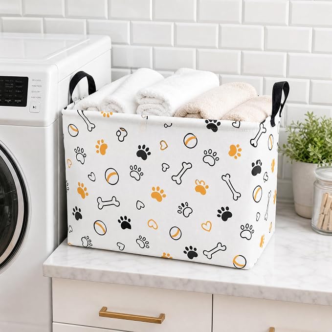 Large Dog Toy Basket Puppy Stuff Storage Bin Organizer Holder Pet Box Doggie Room Decor (Yellow Black B) - Image 7