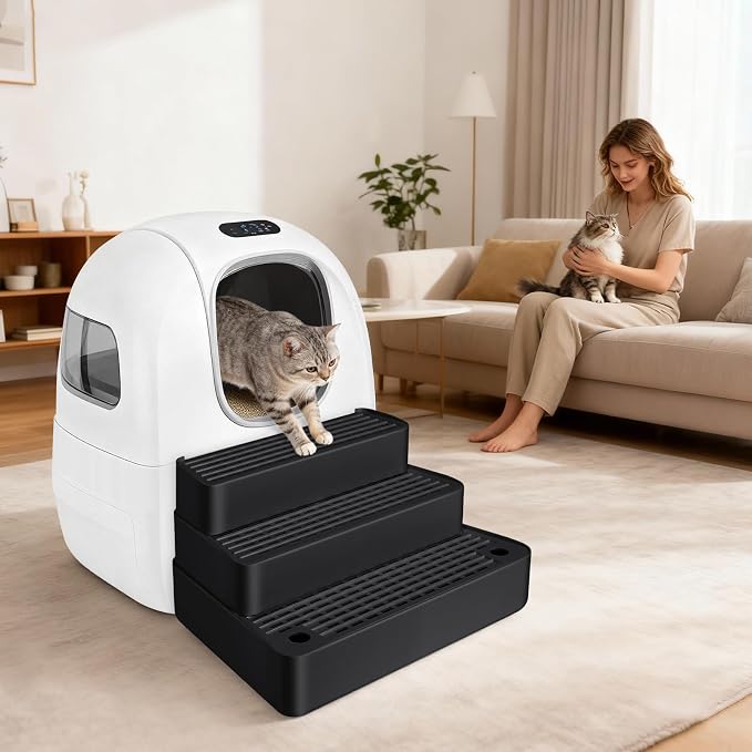 Extra Large 3 Steps Litter Box Ramp, Adjustable Cat Litter Box Step with Filter Function, Easy to Clean Cat Litter Stair Catcher for Elderly Cats and Kitten (Black) - Image 7