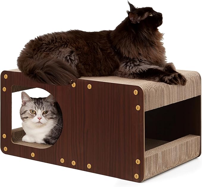 EHEYCIGA Cardboard Cat Scratcher House, 23-Inch Cat Scratch pad, Dark Brown | Cat Scratching Board for Indoor Cats, High-density Corrugated Paper, Multi-function, Anti-scratch, Easy Install, Extra Large by EHEYCIGA