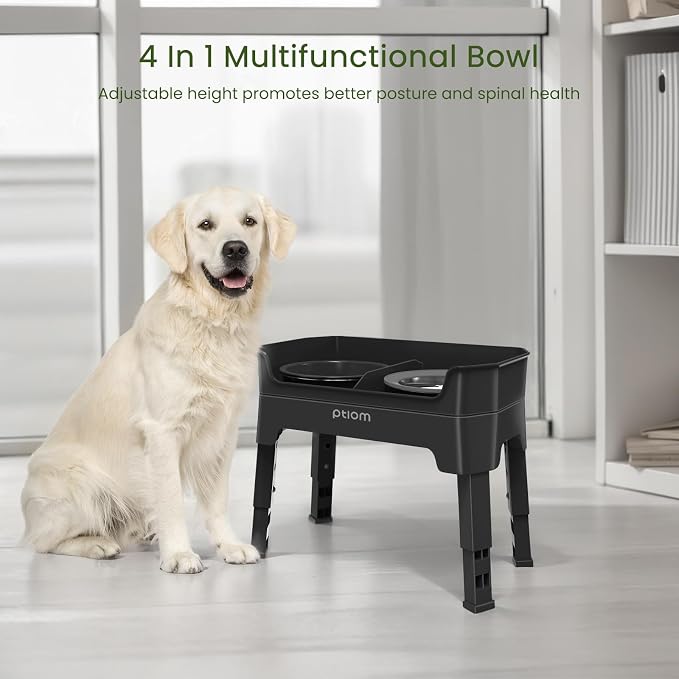 4-in-1 Elevated Slow Feeder Dog Bowls, 4 Height Adjustable Mess Proof Raised Dog Bowl Stand with No Spill Dog Water Bowl, Stainless Steel Dog Food Bowl & Slow Feeder for Large Medium Small Dogs Pets - Image 3
