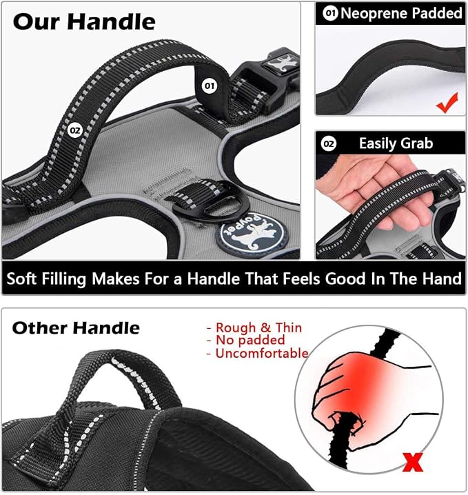 PoyPet No Pull Dog Harness Large with Front Clip & Neck Release Buckle | No Choke, Adjustable Vest, Reflective, Back Clip, Lockable, Soft Padded, Easy Control Handle for Walking Training, XL, Grey - Image 5