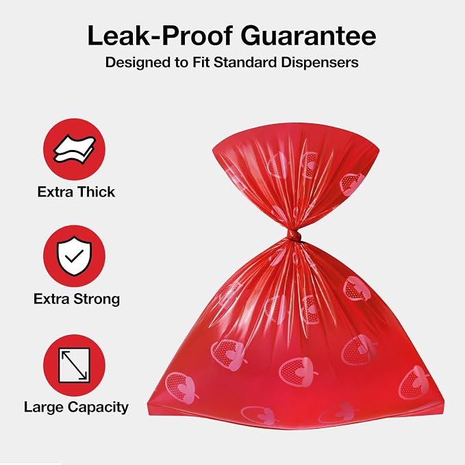 VETRESKA Strawberry Scented Dog Poop Bags, Leak Proof, 540 Counts | Extra Thick and Large Pet Waste Bags for Dogs Walking and Cat Litter, 36 Rolls - Image 3