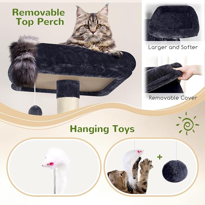 Globlazer Sturdy Cat Tree for Indoor Cats 20 lbs, S68, Dark Grey | 68-inch Large Cat Tower for Adult Big Cats, Heavy Duty Cat Tree with Extra Large Platform, 5 Scratching Post - Image 5