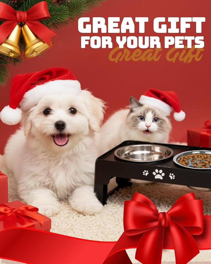 Jovrun Elevated Dog Bowls for Small Dogs and Cats, Non-Slip Cat Bowls with 1*Stainless Steel Dishes & 1*Slow Feeder Bowl, Dog Feeder 2 Heights Adjustable to 2.6"-5.3" - Image 7