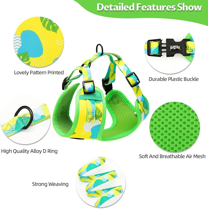Small Dog Harness and Leash Set of 6, No Pull Soft Lightweight Mesh Puppy Harness， Adjustable Cute Floral Pattern Pet Harness for Small Medium Dogs (Green Leaf, S) - Image 3