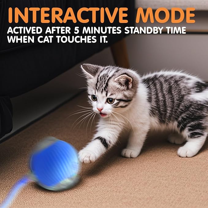 Rocfish Durable Interactive Cat Toys for Indoor Cats (Blue, 01) | Smart Automatic Cat Chase Ball Toy, Upgraded Speedy Tail Kitten Toy for Bored Indoor Adult Pets - Image 6