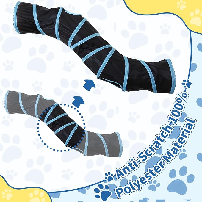 Pet Cat Tunnel, S-Shaped Tunnels for Indoor Cats, Collapsible Pet Tunnel for Kitten, Puppy, Rabbit, 25cm-Wide Tunnels, Durable & Breathable, with Peek Hole Toy Ball - Image 6