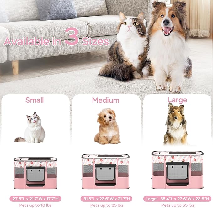 Dog and CAT pop Play Pen,Pets Houses for Dogs and Cats,Indoor&Outdoor Exercise Pen Dog Tent Puppy Playground Large (L, Pink) | Portable Dog Kennel with Upgrade Breathable Mesh，Sturdy Kitten Playpen Indoor & Outdoor for Rabbit or Small Animals，Pink - Image 7